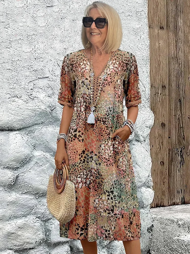 Women's Mid-Length Dress with Flowing Silhouette and Breathable Fabric