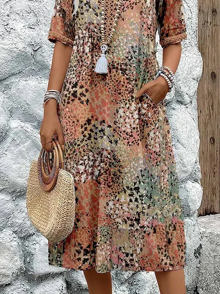 Women's Mid-Length Dress with Flowing Silhouette and Breathable Fabric