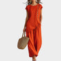 Asymmetric Top with Wide-Leg Pants and Button Accents, Breathable Fabric