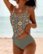 Printed Tankini Two-Piece Swimsuit with Loose-Fitting Top and Breathable Fabric