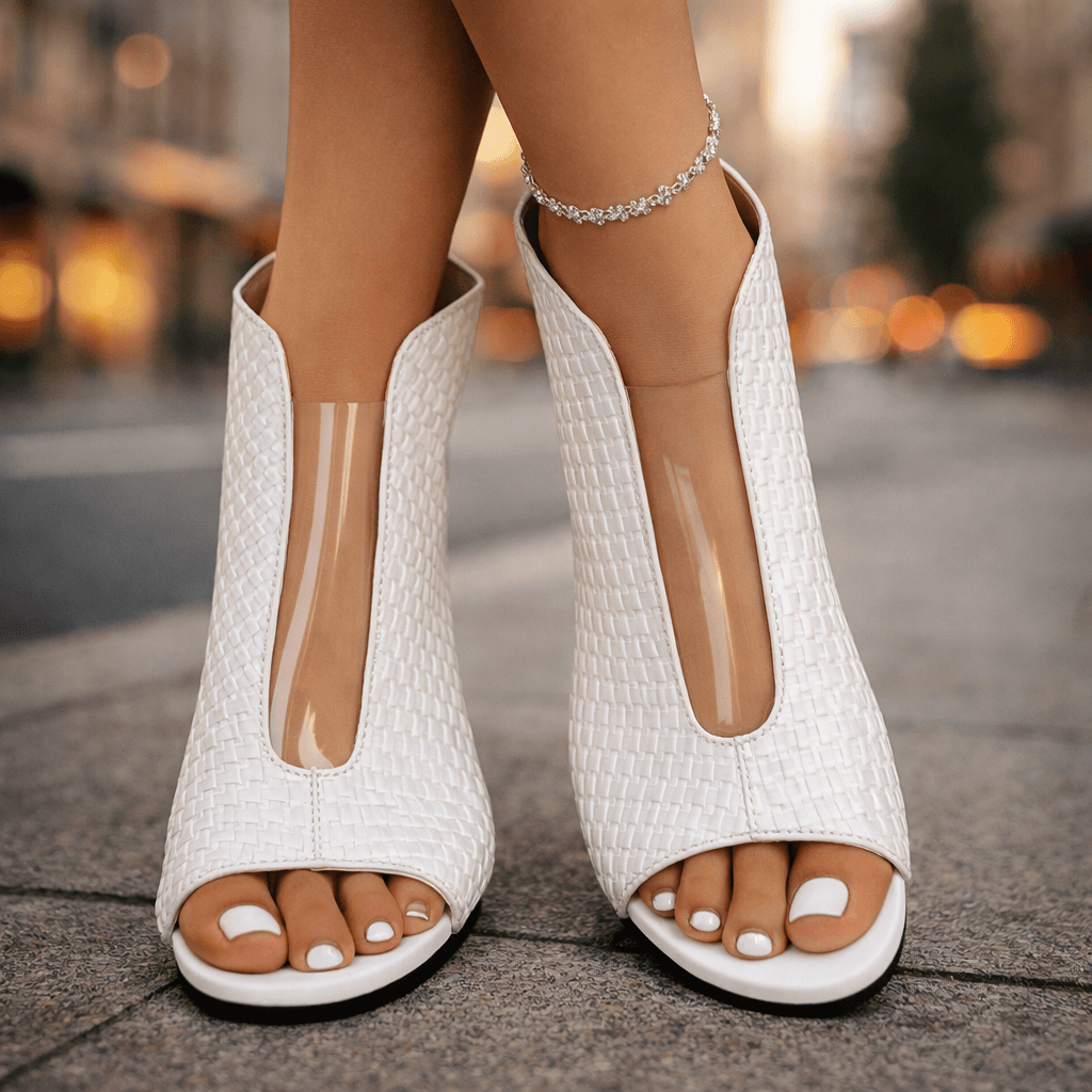 Women's Woven Block Heel Sandals with Cushioned Footbed and Open-Toe Design
