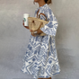 Women's Long Sleeve Mini Dress with Bohemian Print and Relaxed Fit