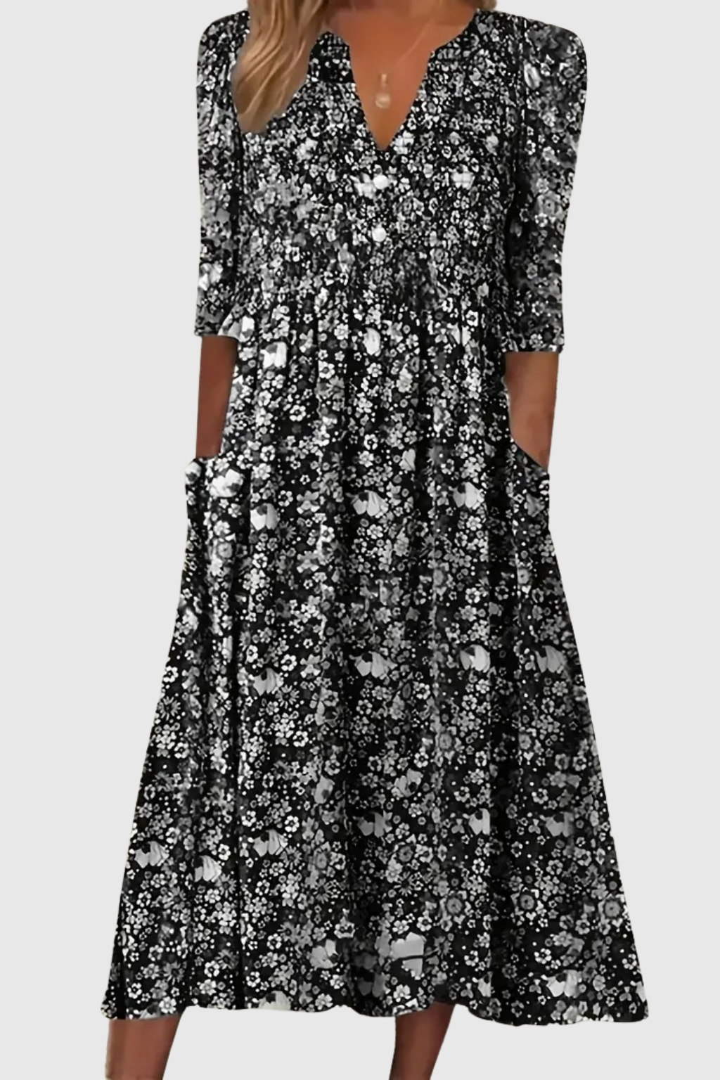 V-Neck Midi Dress with Breathable Fabric and Flattering Design