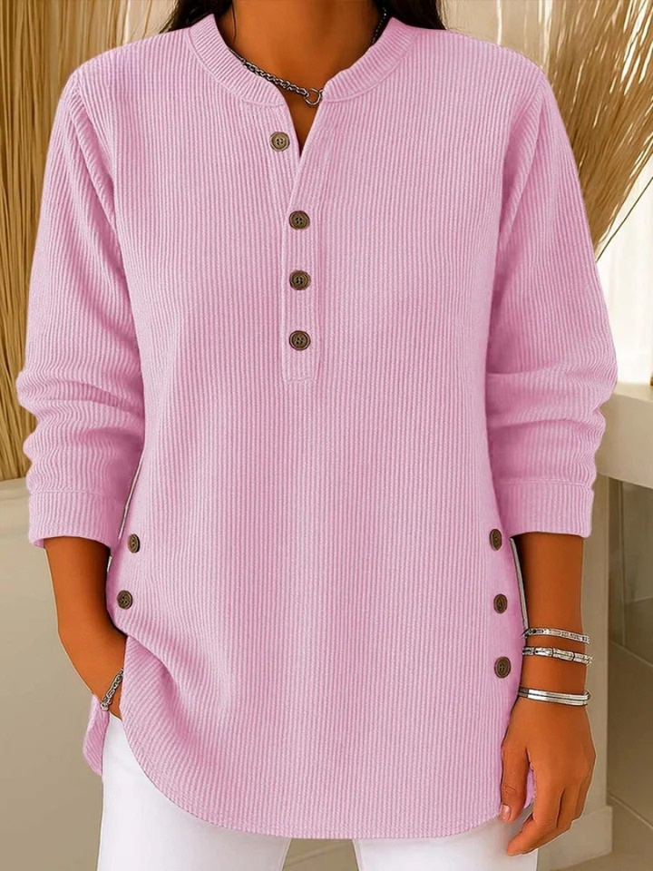 Crew-Neck Pullover Sweater with Button Accent Detail