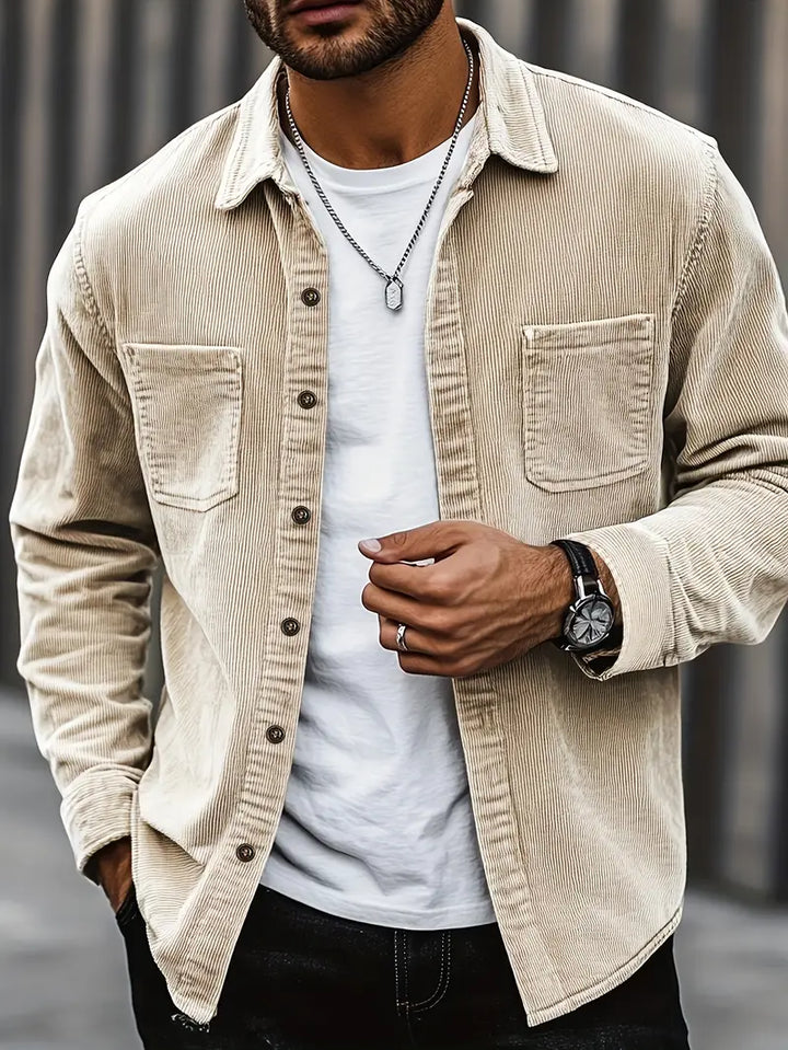 Relaxed Fit Corduroy Shirt with Textured Ribbed Fabric and Easy Care