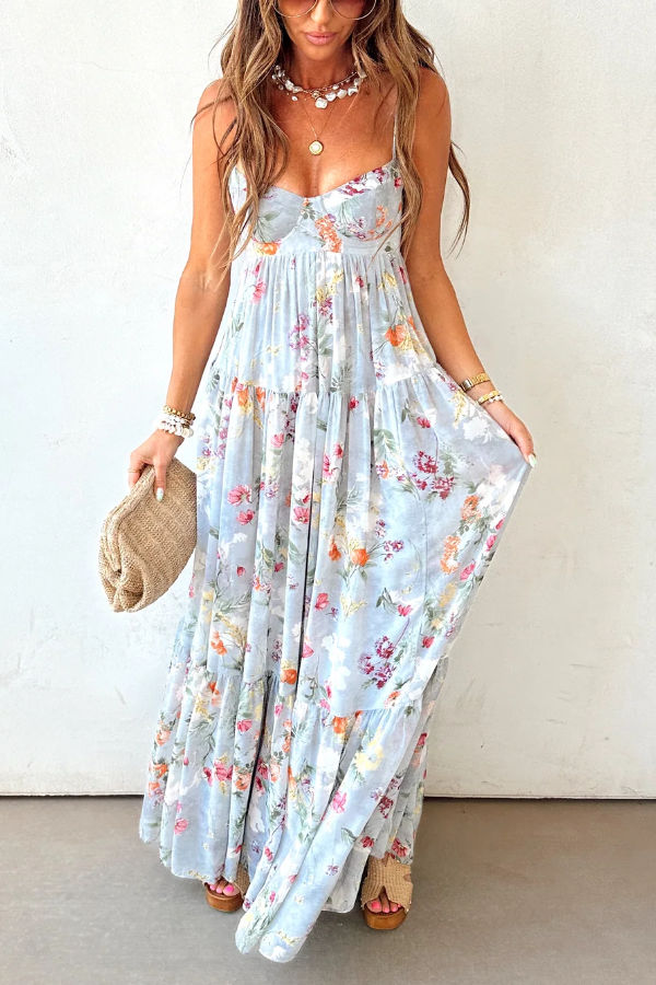 Sleeveless Retro Maxi Dress with V-Neckline for Special Occasions