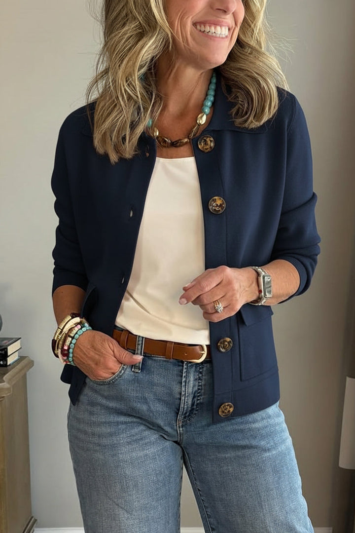 Long Sleeve Lapel Shirt with Relaxed Fit and Solid Color, Casual Everyday Wear