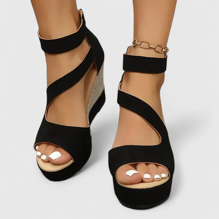 Wedge Sandals with Cushioned Footbed and Elastic Strap, Arch Support