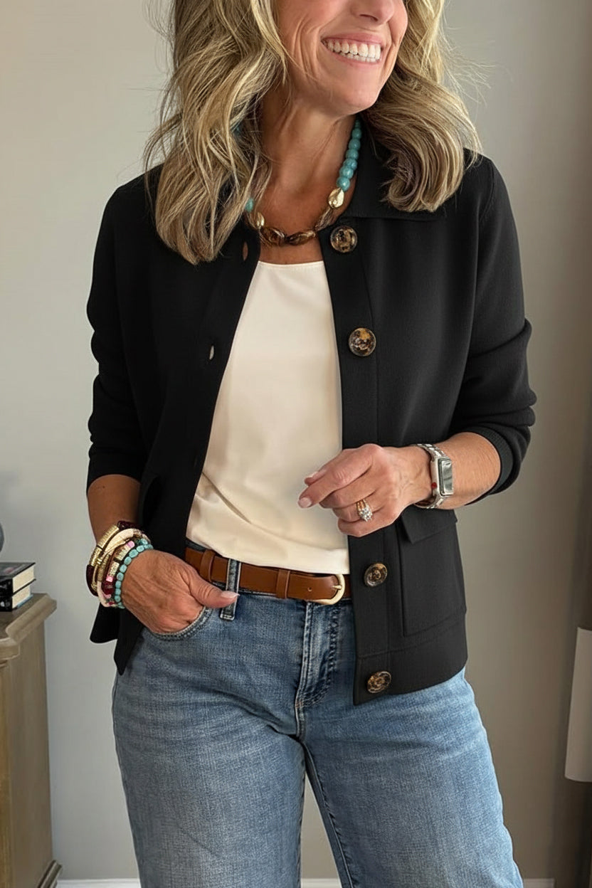 Long Sleeve Lapel Shirt with Relaxed Fit and Solid Color, Casual Everyday Wear