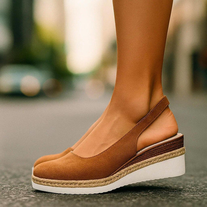 Suede Slip-On Wedges with Rope Accent and Orthopedic Insoles, Boho Style