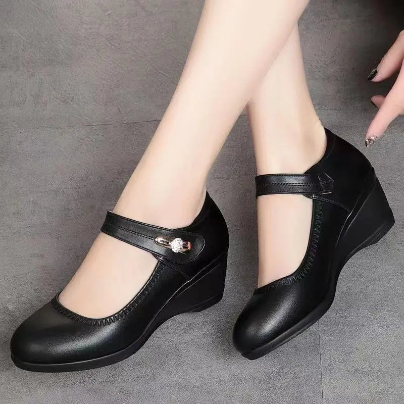 Mid-Heel Shoes with Adjustable Strap and Gel Effect Sole, Arch Support