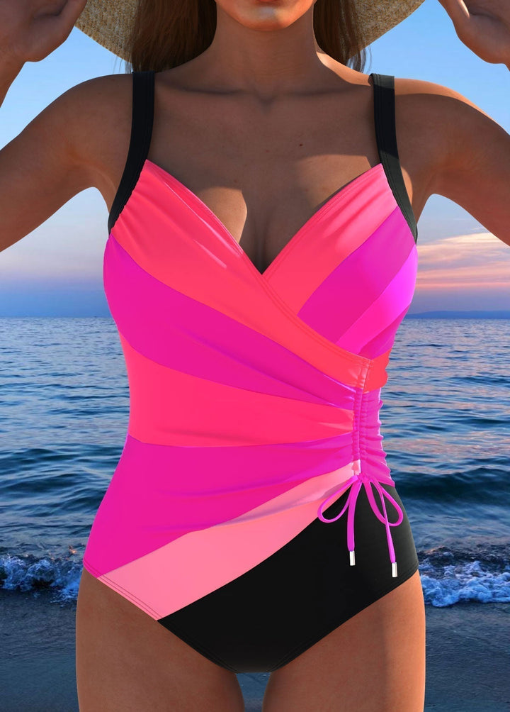 Wrap-Style One-Piece Swimsuit with Vibrant Print and Soft Cup Support