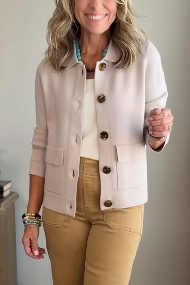 Long Sleeve Lapel Shirt with Relaxed Fit and Solid Color, Casual Everyday Wear