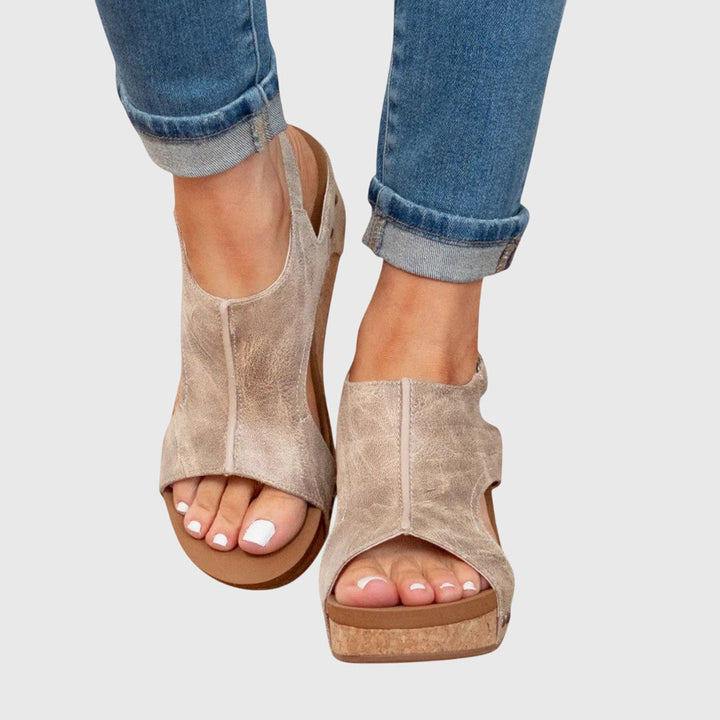 Women's Open-Toe Sandals with Cushioned Footbed and Adjustable Buckle, Wedge Sole