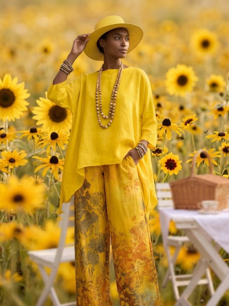 Floral Print Two-Piece Set with Long Sleeves and High-Waist Pants