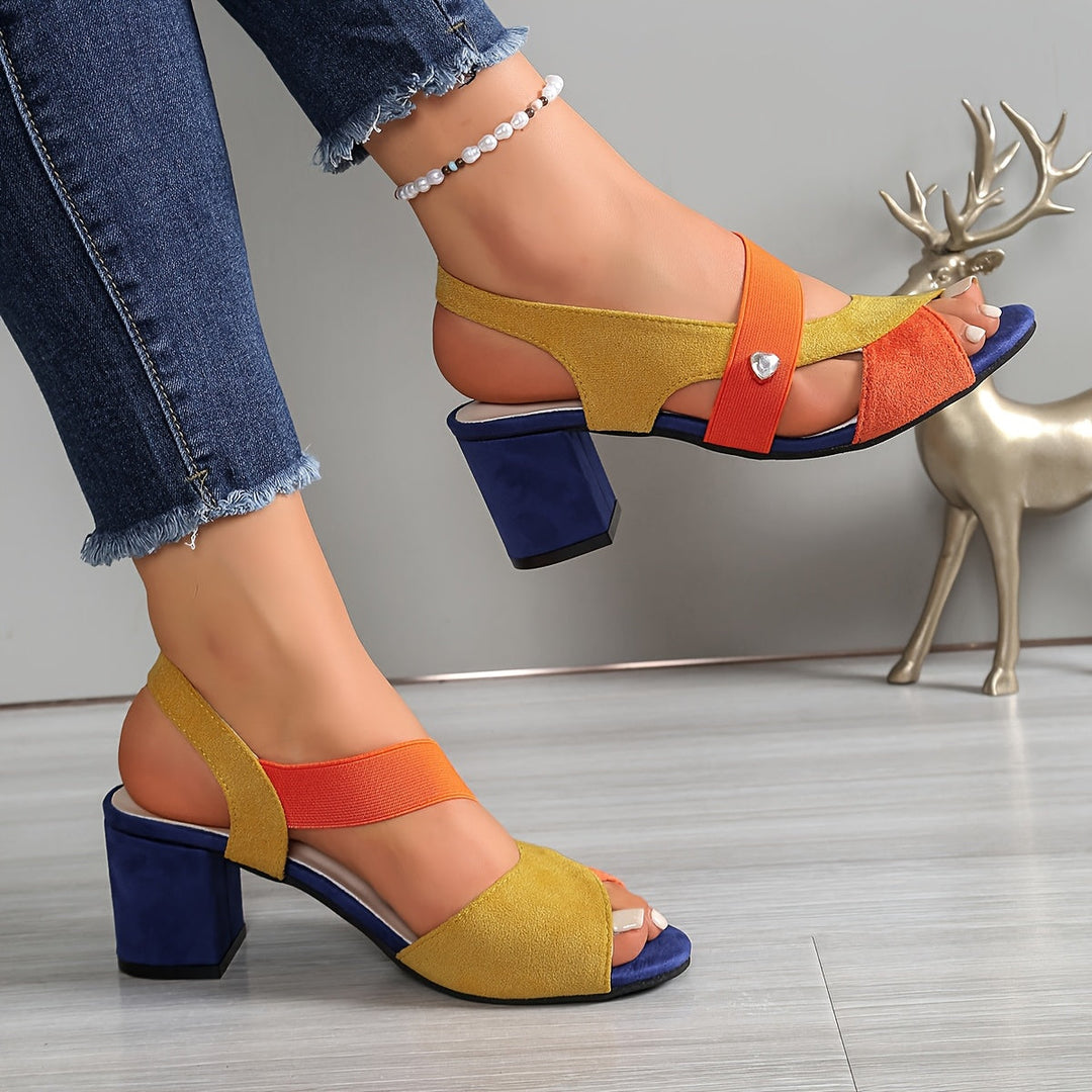 Block Heel Sandals with Stretch Straps and Cushioned Orthopedic Sole