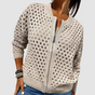 Women's Hollow-Knit Cardigan with Full-Length Zipper and Relaxed Fit