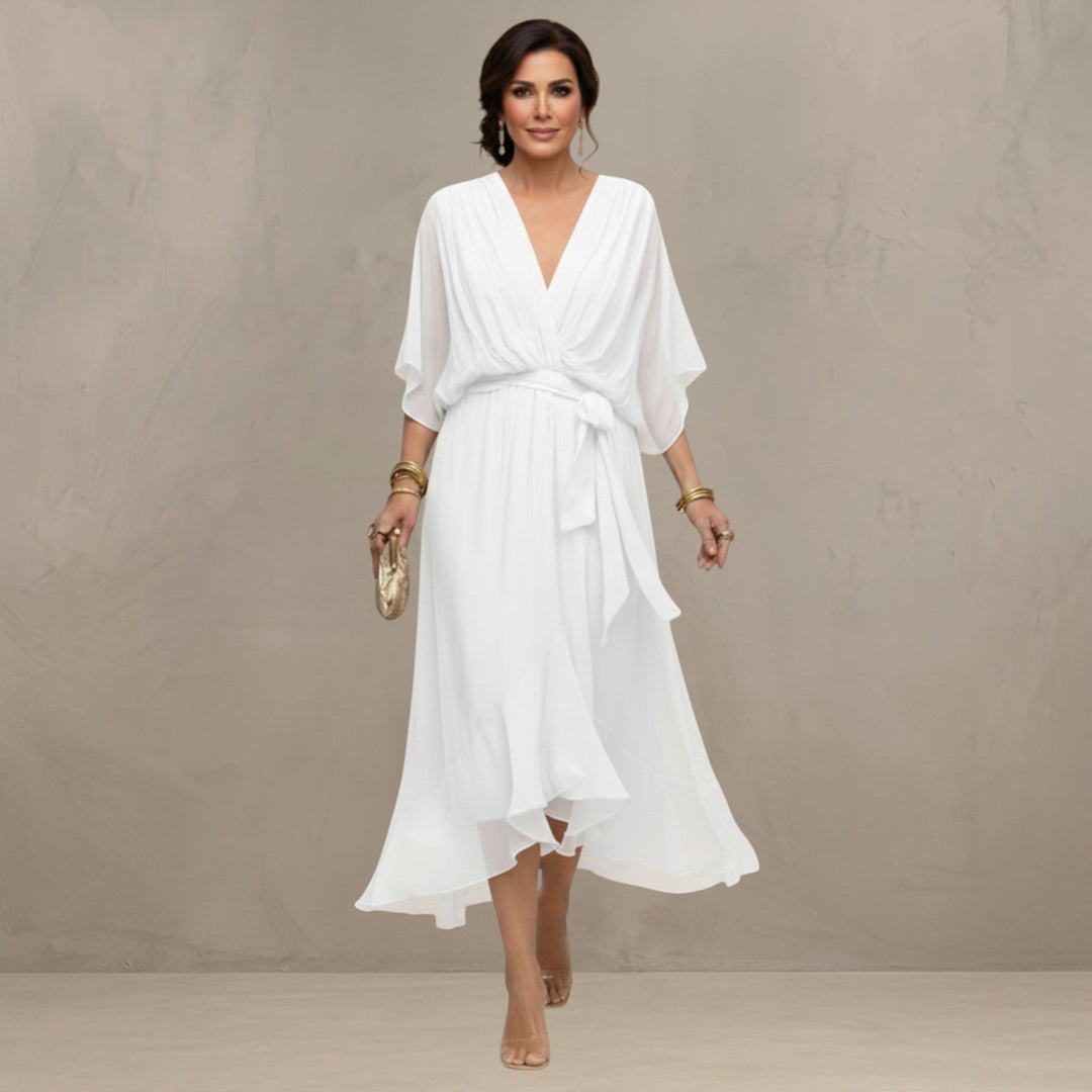 Chiffon Dress with V-Neckline and Flowing Silhouette