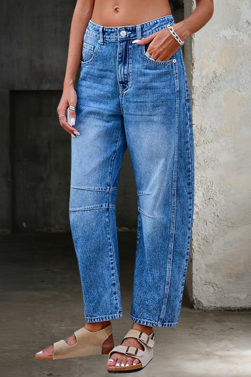 Flared Casual Jeans with Stretch Fabric and Mid-Rise Waistband, Printed Detail