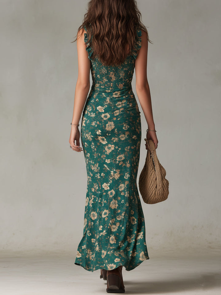 Maxi Dress with Flutter Sleeves and Side Slit, Breathable Bohemian Style