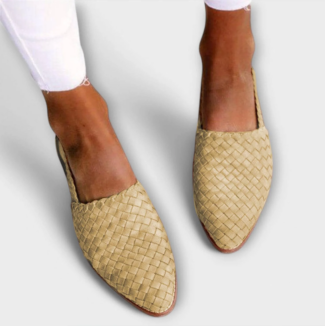 Pointed Toe Woven Flats with Slingback Strap and Open Heel