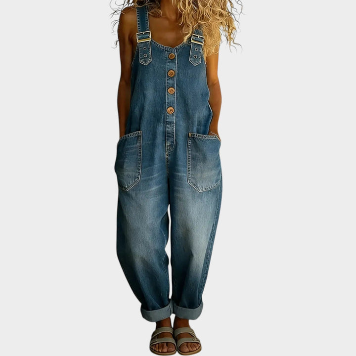 Denim Overalls with Adjustable Shoulder Straps and Button Front, Loose Fit