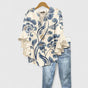 Floral Print Blouse with V-Neck and Tiered Ruffle Sleeves