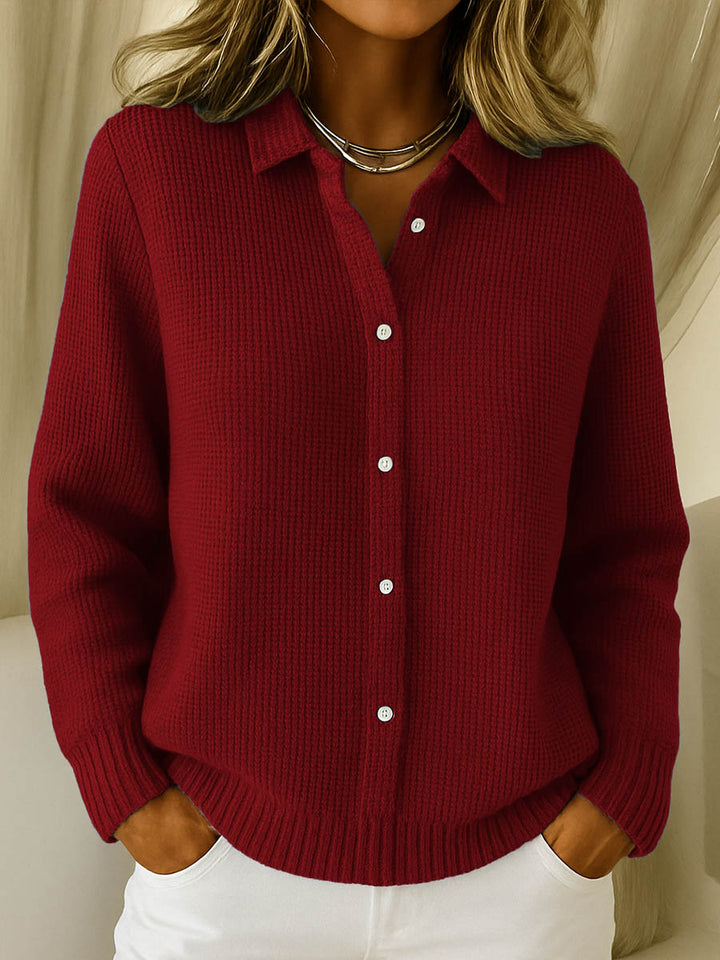 Knit Cardigan with Shirt Collar and Button Front, Cotton Blend