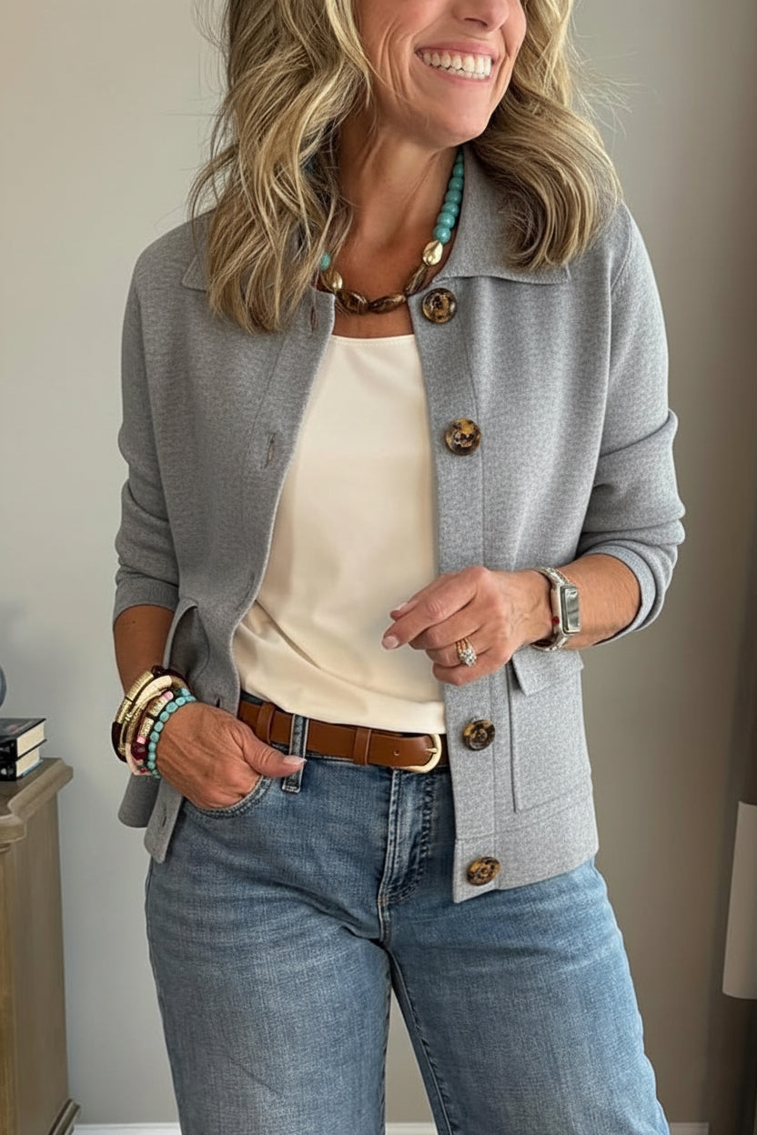 Long Sleeve Lapel Shirt with Relaxed Fit and Solid Color, Casual Everyday Wear