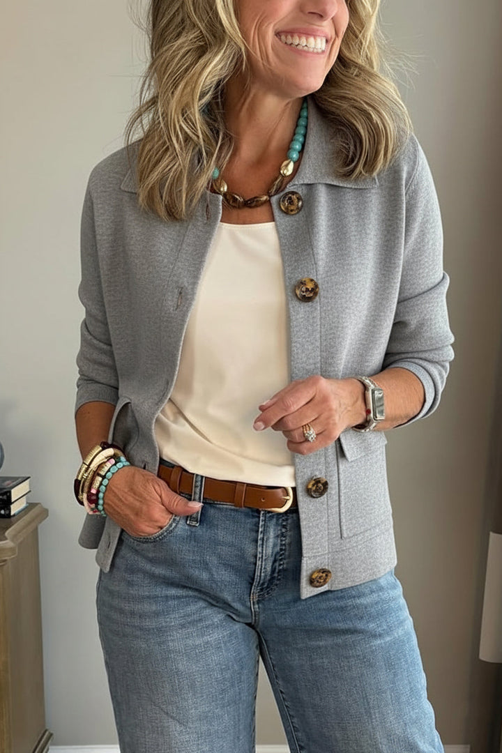 Long Sleeve Lapel Shirt with Relaxed Fit and Solid Color, Casual Everyday Wear