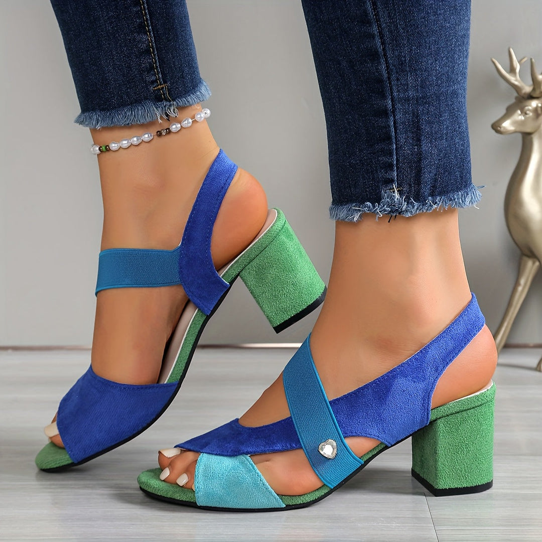 Block Heel Sandals with Stretch Straps and Cushioned Orthopedic Sole