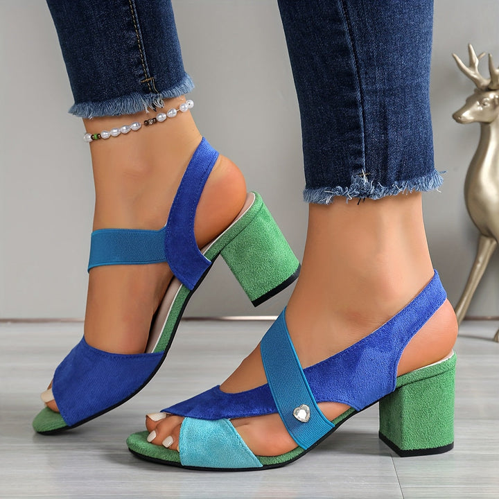 Block Heel Sandals with Stretch Straps and Cushioned Orthopedic Sole