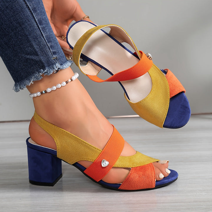 Block Heel Sandals with Stretch Straps and Cushioned Orthopedic Sole