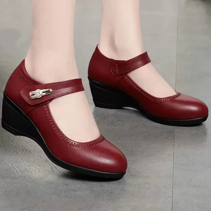 Mid-Heel Shoes with Adjustable Strap and Gel Effect Sole, Arch Support