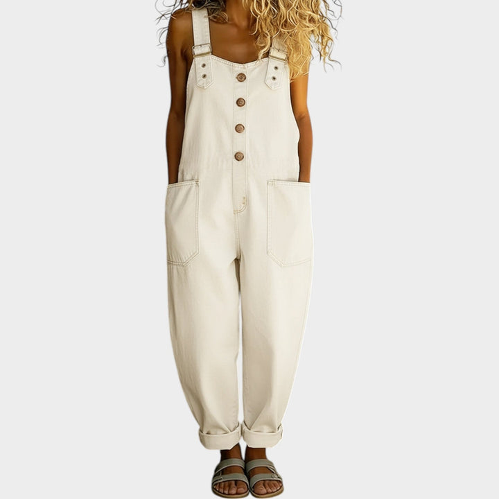 Denim Overalls with Adjustable Shoulder Straps and Button Front, Loose Fit