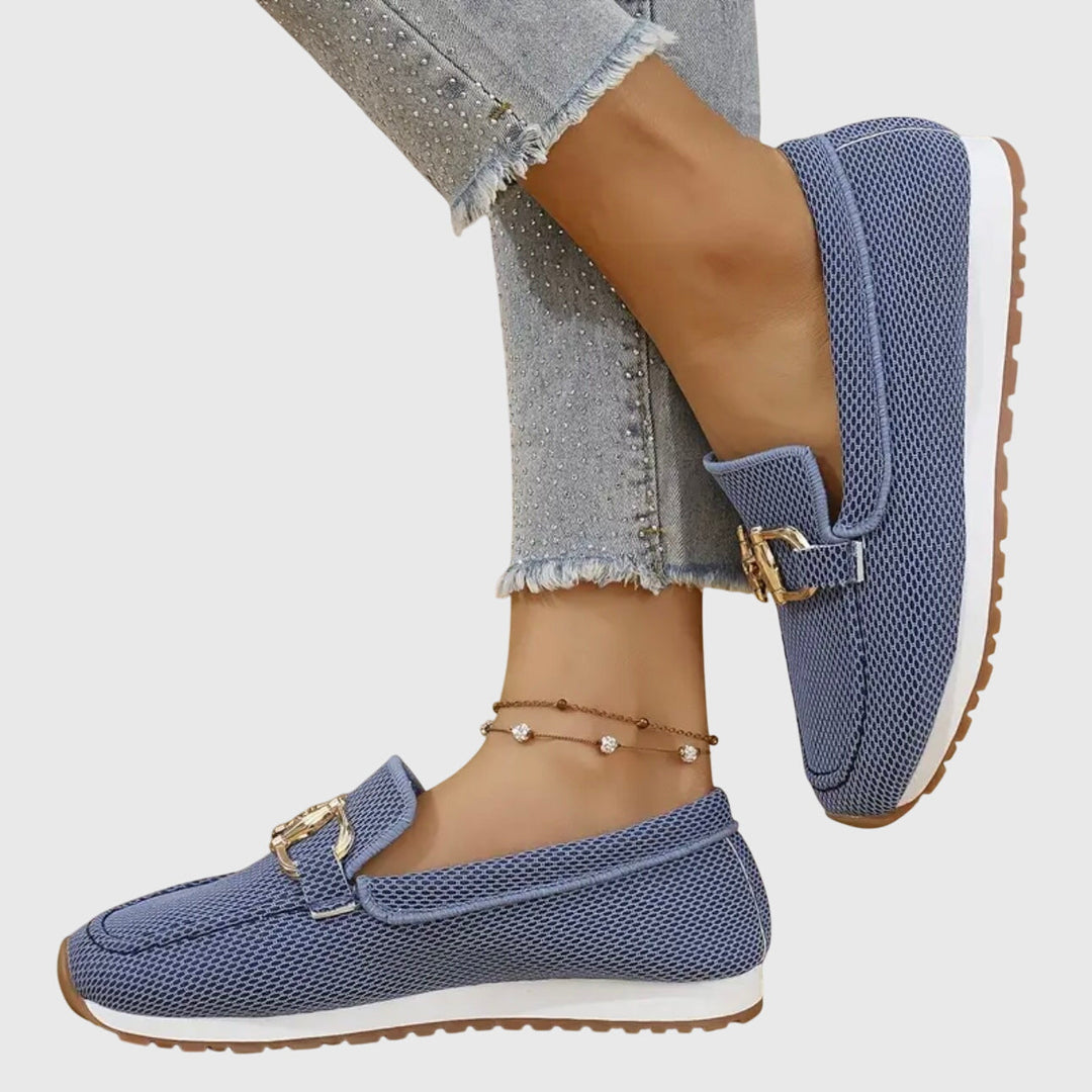 Orthopedic Loafer Sneakers with Mesh Upper and Cushioned Insole, Metal Accent