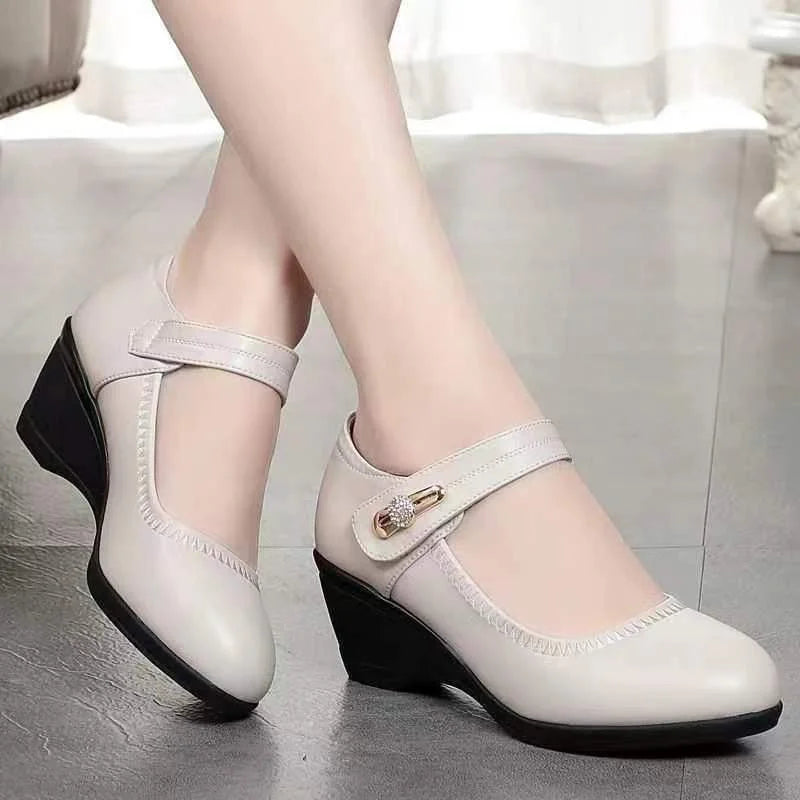 Mid-Heel Shoes with Adjustable Strap and Gel Effect Sole, Arch Support