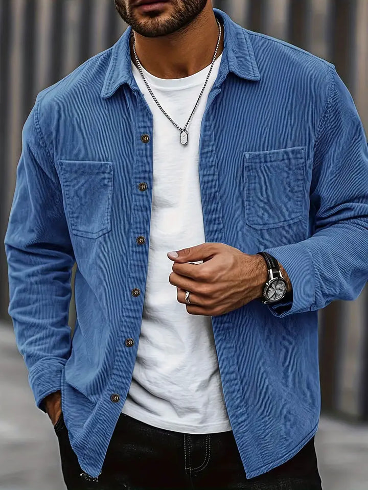 Relaxed Fit Corduroy Shirt with Textured Ribbed Fabric and Easy Care
