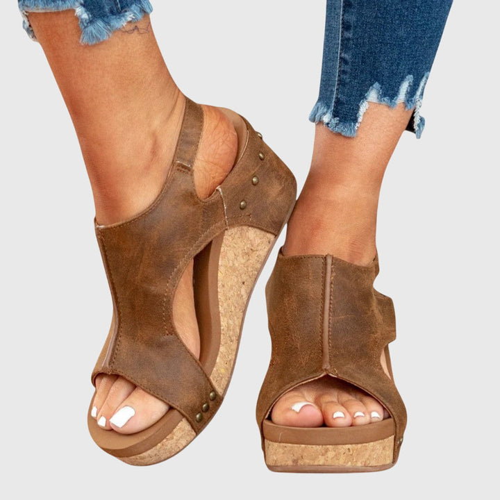 Women's Open-Toe Sandals with Cushioned Footbed and Adjustable Buckle, Wedge Sole