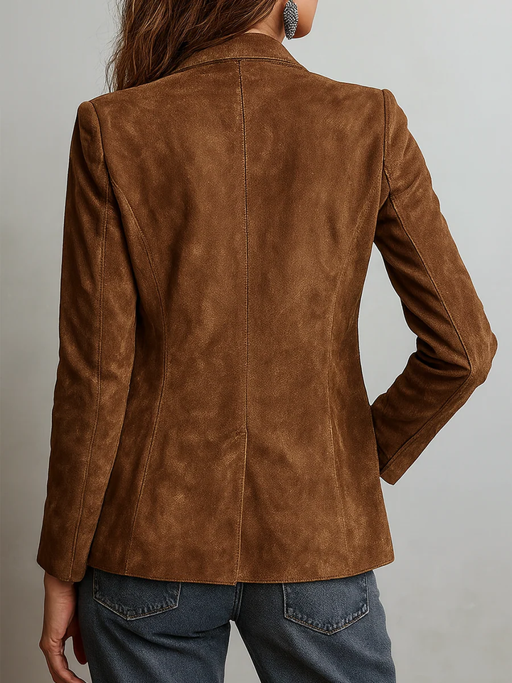 Faux Suede Jacket with Tailored Silhouette and Lapel Collar, Camel Brown