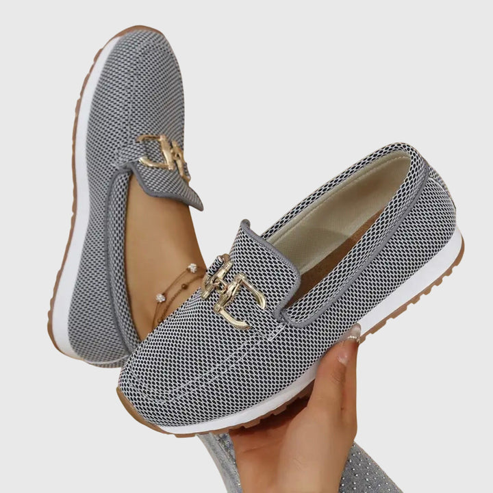 Orthopedic Loafer Sneakers with Mesh Upper and Cushioned Insole, Metal Accent