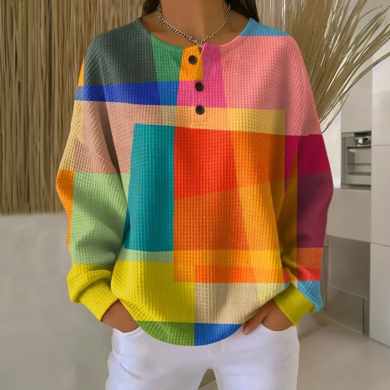 Printed Cotton-Polyester Cardigan with Long Sleeves and Round Neckline