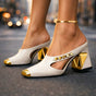 Block Heel Dress Shoes with Arch Support and Metallic Cutout Details
