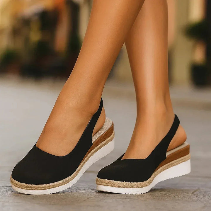 Suede Slip-On Wedges with Rope Accent and Orthopedic Insoles, Boho Style