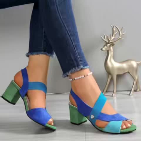 Block Heel Sandals with Stretch Straps and Cushioned Orthopedic Sole
