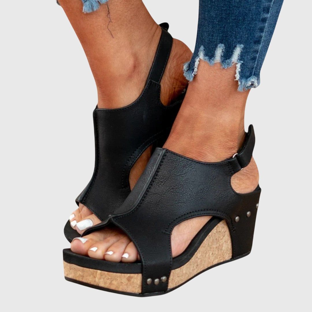 Wedge Sandals with Cushioned Insole and Adjustable Buckle