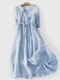 Midi Dress with Adjustable Lace-Up Waist and Cotton Linen Blend