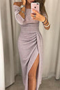 Off-Shoulder Floor-Length Evening Dress with Side Draping