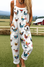Wide-Leg Floral Overalls with Adjustable Belt and Side Pockets