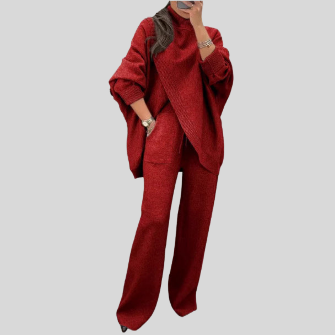 Two-Piece Casual Set with Flowing Top and Wide-Leg Trousers